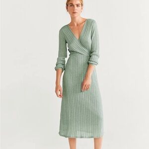 Mango viral mint pistachio green metallic lurex midi dress - size Small NWOT